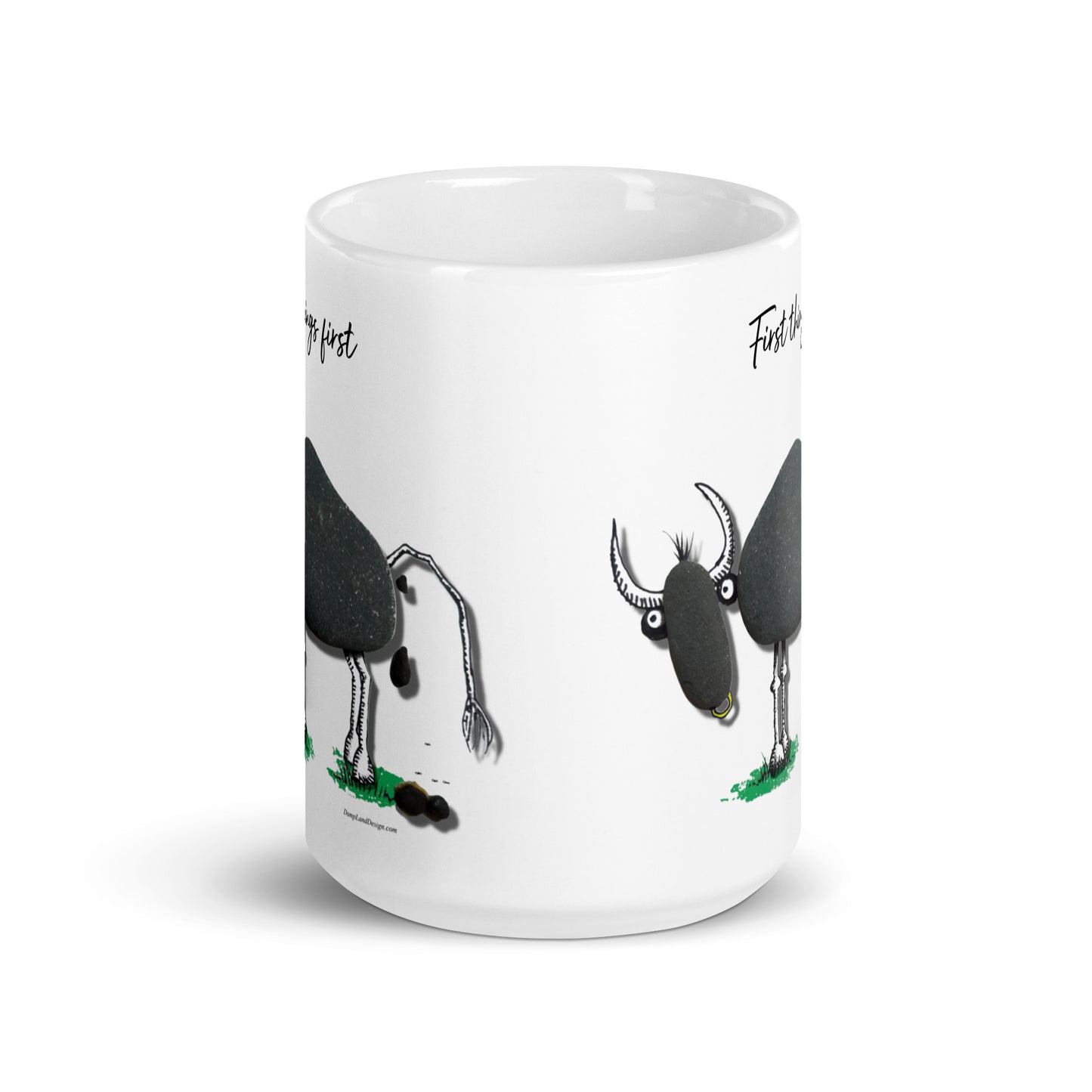 First things first white glossy mug